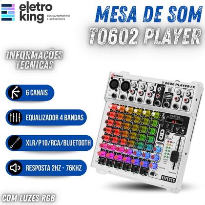Imagem de Mesa de som Taramps T0602 Player FX RGB 6 Canais Automotiva Controle Remoto 12V