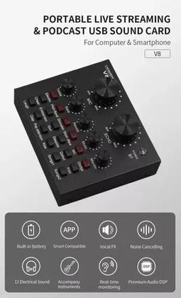 Imagem de Mesa De Som V8 Gravador Mixer Áudio Usb Smart Streamer Live m.v8