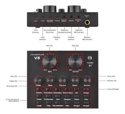 Imagem de Mesa De Som V8 Gravador Mixer Áudio Usb Smart Streamer Live m.v8