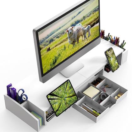 Imagem de Mesa de utensílios domésticos simples Monitor Stand Riser, dupla com gaveta