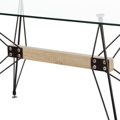 Imagem de Mesa de Vidro ANM8013M Anima Office Retangular 180x90 Base Metal Preto Ferro Detalhe Imita Madeira