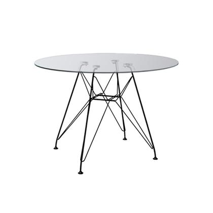 Imagem de Mesa de Vidro Redonda Eames Eiffel 90cm com 4 Poltronas Brancas Ferro Preto