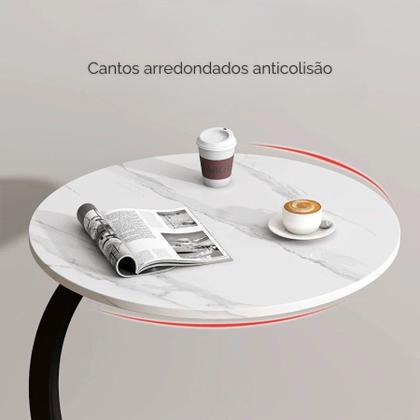 Imagem de Mesa Decorativa Lateral Canto Redonda Em MDF e Ferro Redondo Para Canto Apoio Sofá Cama Multiuso