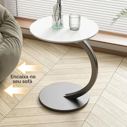 Imagem de Mesa Decorativa Lateral Canto Redonda Em MDF e Ferro Redondo Para Canto Apoio Sofá Cama Multiuso
