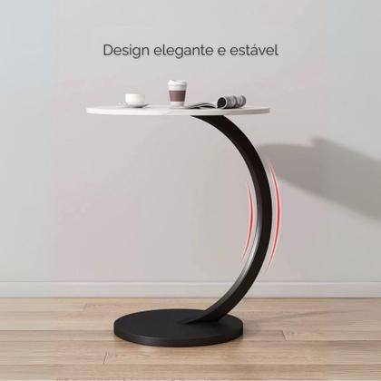 Imagem de Mesa Decorativa Lateral Canto Redonda Em MDF e Ferro Redondo Para Canto Apoio Sofá Cama Multiuso
