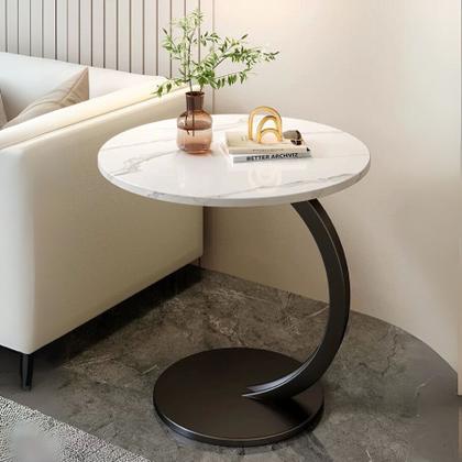 Imagem de Mesa Decorativa Lateral Canto Redonda Em MDF e Ferro Redondo Para Canto Apoio Sofá Cama Multiuso