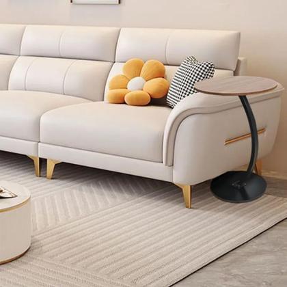 Imagem de Mesa Decorativa Lateral Canto Redonda Em MDF e Ferro Redondo Para Canto Apoio Sofá Cama Multiuso