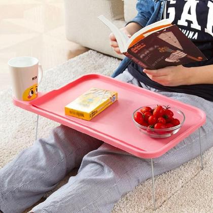 Imagem de Mesa Desmontavel Para Notebook Com Suporte Para Copo Elegante Na Cor Rosa