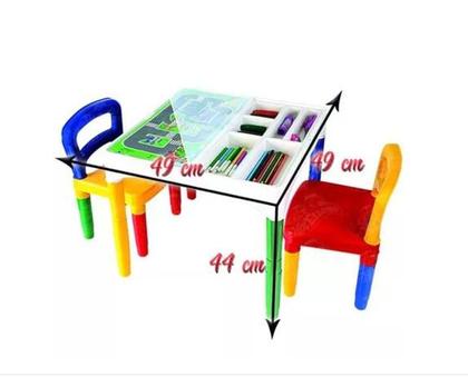 Imagem de Mesa Didática Mesinha Infantil Poliplac C/ 2 cadeiras E Adesivos