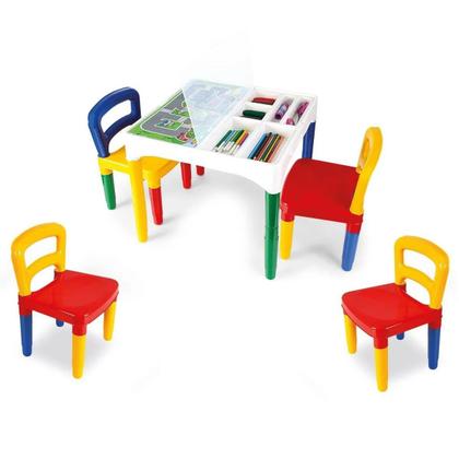 Imagem de Mesa Didática Mesinha Infantil Poliplac C/ 2 cadeiras E Adesivos