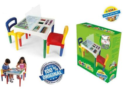 Imagem de Mesa Didática Mesinha Infantil Poliplac C/ 2 cadeiras E Adesivos