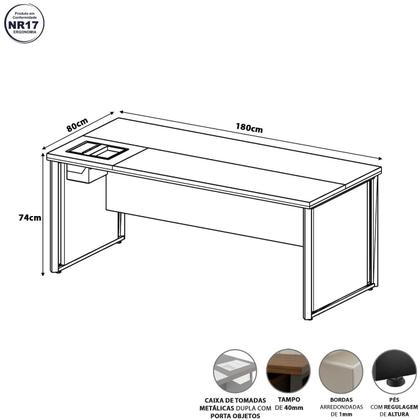 Imagem de Mesa Diretor 1,80m c/ Caixa de Tomadas e Porta Objetos F5