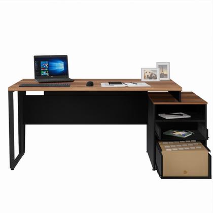 Imagem de Mesa Diretor Com Gaveteiro Pedestal 2 Gavetas Com Chave Yaris Marrom e Preto Web Office