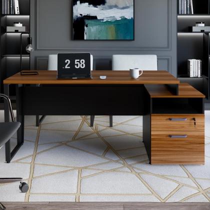 Imagem de Mesa Diretor Com Gaveteiro Pedestal 2 Gavetas Com Chave Yaris Marrom e Preto Web Office