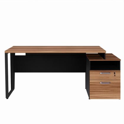 Imagem de Mesa Diretor Com Gaveteiro Pedestal 2 Gavetas Com Chave Yaris Marrom e Preto Web Office