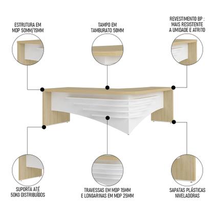 Imagem de Mesa Diretor em L Lado Esquerdo 200x180cm Corp A06 Carvalho/Branco - Mpozenato