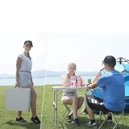 Imagem de Mesa Dobravel Aluminio 2 Cadeiras Mesinha Praia Maleta Portatil Grande 90X60Cm Altura Ajustavel