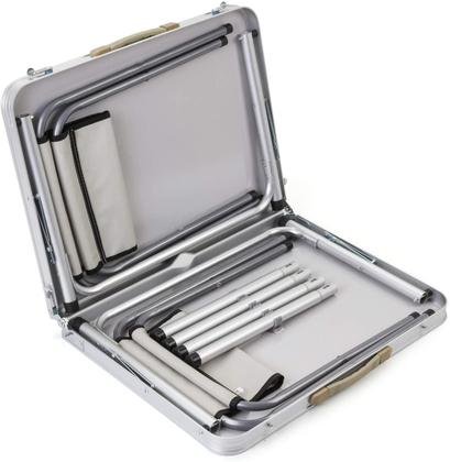 Imagem de Mesa Dobravel Aluminio 2 Cadeiras Mesinha Praia Maleta Portatil Grande 90x60cm Altura Ajustavel Camping Praia Banquinhos