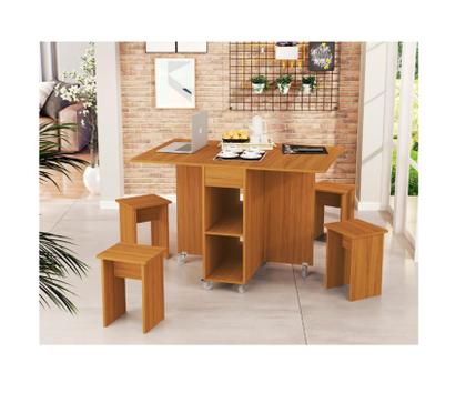 Imagem de Mesa Dobrável com 4 Banquetas Prática Vira Aparador Buffet Faro Jade