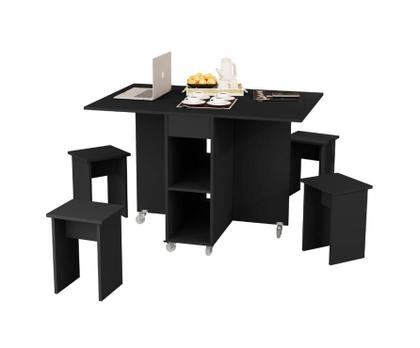 Imagem de Mesa Dobrável com 4 Banquetas Prática Vira Aparador Buffet Faro Jade