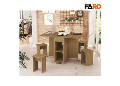 Imagem de Mesa Dobrável com 4 Banquetas Prática Vira Aparador Buffet Faro Jade