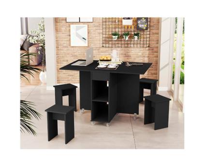 Imagem de Mesa Dobrável com 4 Banquetas Prática Vira Aparador Buffet Faro Jade