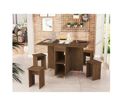 Imagem de Mesa Dobrável com 4 Banquetas Prática Vira Aparador Buffet Faro Jade