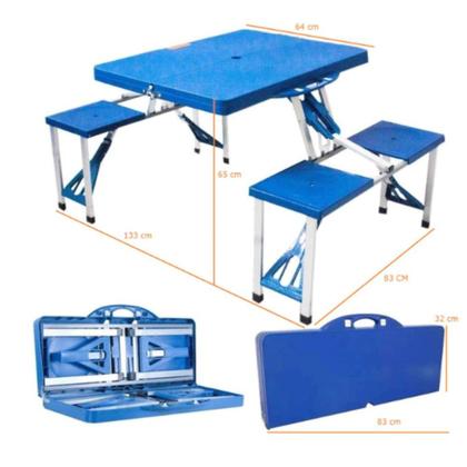 Imagem de Mesa Dobrável de alumínio com 4 banquetas Para Camping - Azul