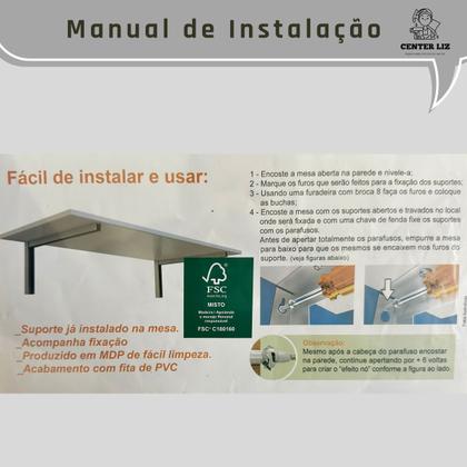 Imagem de Mesa Dobrável De Parede 90x39cm Multiuso Cozinha Sala Escritorio