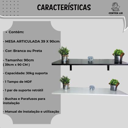 Imagem de Mesa Dobrável De Parede 90x39cm Multiuso Cozinha Sala Escritorio