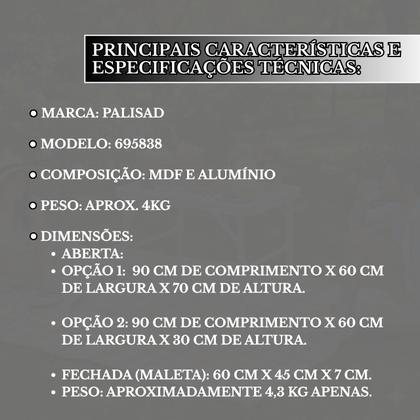 Imagem de Mesa Dobrável Maleta 90x60 Portátil Alumínio Camping Jardim Praia Área Externa Interna Pesca Vira