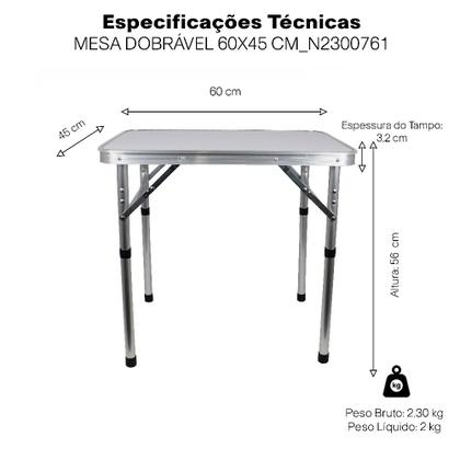 Imagem de Mesa Dobrável Maleta em Alumínio 60x45cm transporte Piquenique Camping Portátil