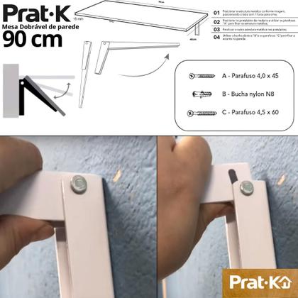 Imagem de Mesa Dobrável Parede Escritorio Industrial Utilita 40x90 MDF Cores Branco E Nogueira Suporte Prat-k