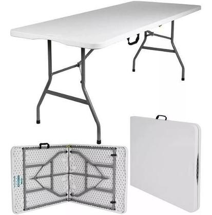 Mesa dobrável portátil 1,80 m x 70 cm branca com alça vira maleta - CRX Imagem de Mesa dobrável portátil 1,80 m x 70 cm branca com alça vira maleta