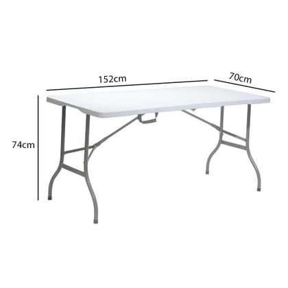 Imagem de Mesa Dobrável Portátil De Plástico Que Vira Maleta Para Camping 152X70cm Branco