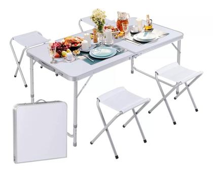 Imagem de Mesa Dobrável Portátil Maleta Camping Praia 4 Cadeira 120X60