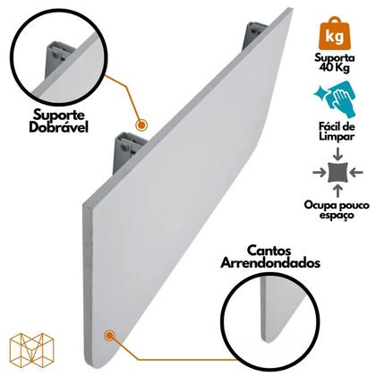 Imagem de Mesa Dobrável Portátil para Cozinha Pequena Parede MDF 70cm x 30cm Lavanderia Café