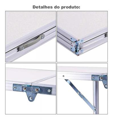 Imagem de Mesa Dobrável Portátil Vira Maleta Camping Praia 120X60Cm