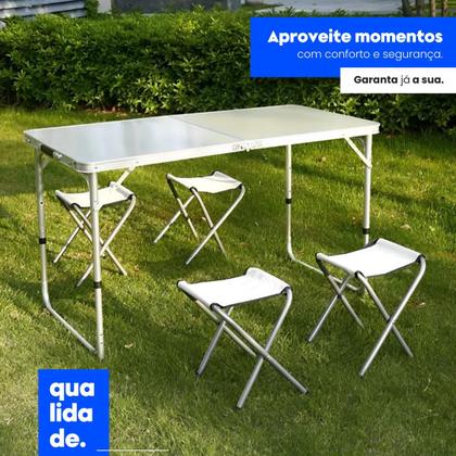 Imagem de Mesa Dobravel Portatil Vira Maleta De Camping Praia Piquenique 120x60 com 4 Banquinhos