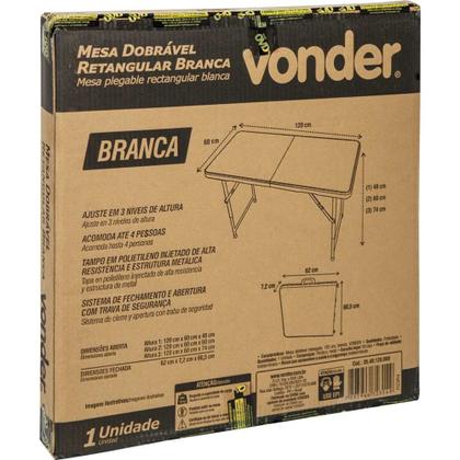 Imagem de Mesa Dobrável Retangular, 120 cm, Branca, Vonder OstenVonder