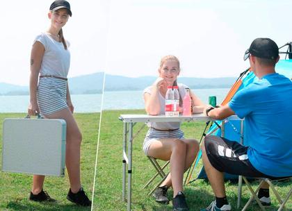 Imagem de Mesa Dobrável Vira Maleta Camping Praia 90x60cm Cor Branco The Black Tools