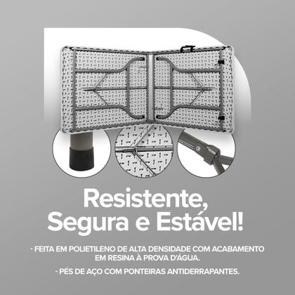 Imagem de Mesa Dobrável Vira Maleta Escritorio Jantar Trabalho Jardim Evento Dobrável Com Alca 1,80 Metross 6 Lugares Boden