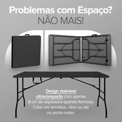 Imagem de Mesa Dobrável Vira Maleta Escritorio Jantar Trabalho Jardim Evento Dobrável Com Alca 1,80 Metross 6 Lugares Boden