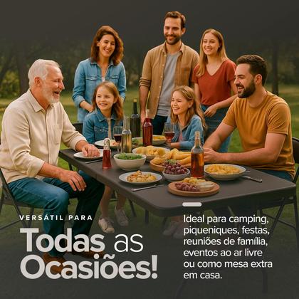 Imagem de Mesa Dobrável Vira Maleta Escritorio Jantar Trabalho Jardim Evento Dobrável Com Alca 1,80 Metross 6 Lugares Boden