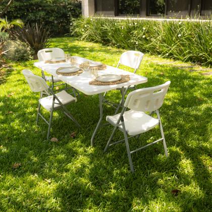 Imagem de Mesa Dobrável Vira Maleta Portátil Com Alça Branca 1,80m Camping Premium Resistente Garden Life