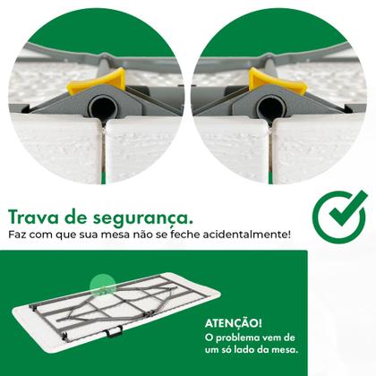 Imagem de Mesa Dobrável Vira Maleta Portátil Com Alça Branca 1,80m Camping Premium Resistente Garden Life