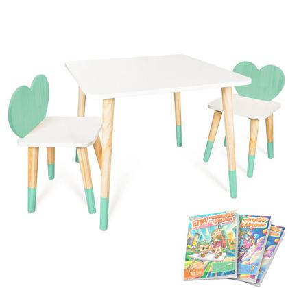 Imagem de Mesa e 2 Cadeiras Infantil Coração Kit Livro Educativo
