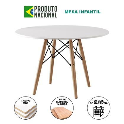 Imagem de Mesa Eames Eiffel Infantil Madeira Tampo 68cm Redondo Branco