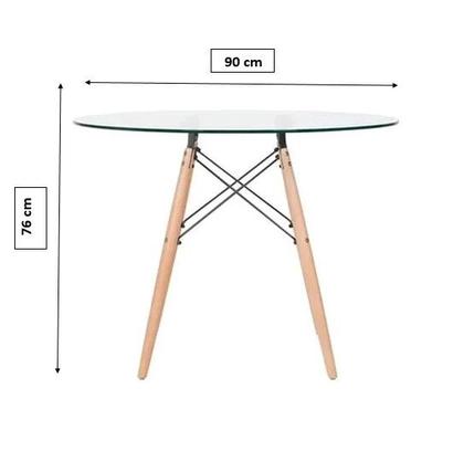Imagem de Mesa Eames Eiffel Redonda Tampo de Vidro 90cm com base de Madeira