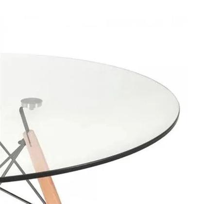 Imagem de Mesa Eames Eiffel Redonda Tampo de Vidro 90cm com base de Madeira